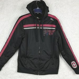 No Fear Womens Jacket‎ Sweatshirt Hoodie Faux Fur Lined Black Graphic Full Zip M